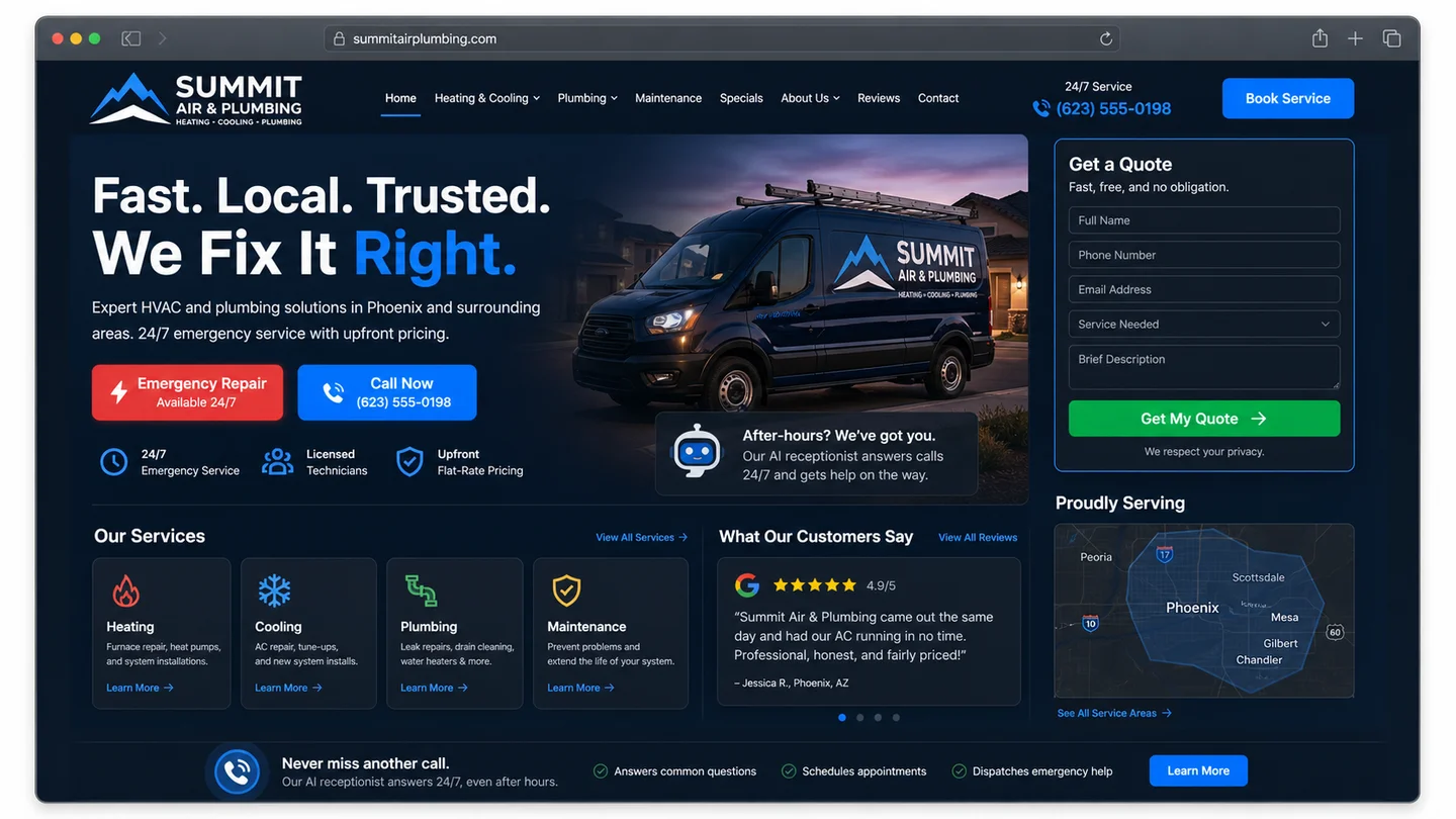 Summit Air & Plumbing website design concept